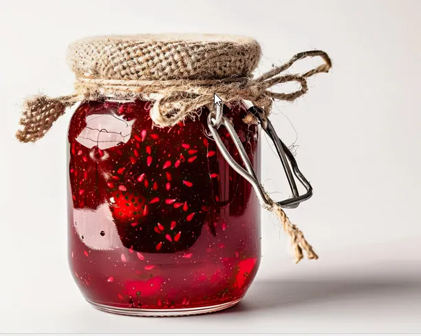 Ein Glas mit roter Marmelade, abgedeckt mit Stoff und Dekoband. Ein Symbolbild für die Suche nach Fruchtspenden für den Höngger Bazar.