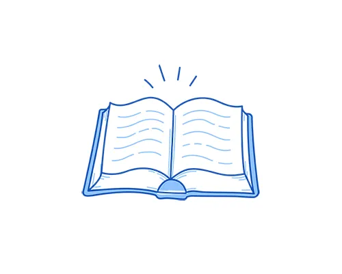 Illustration eines aufgeschlagenen Buches mit angedeutetem Text und strahlenförmigen Linien darüber auf weissem Hintergrund.