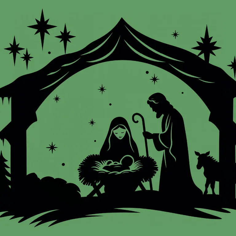 Eine Illustration von Maria und Josef in der Weihnachtskrippe.